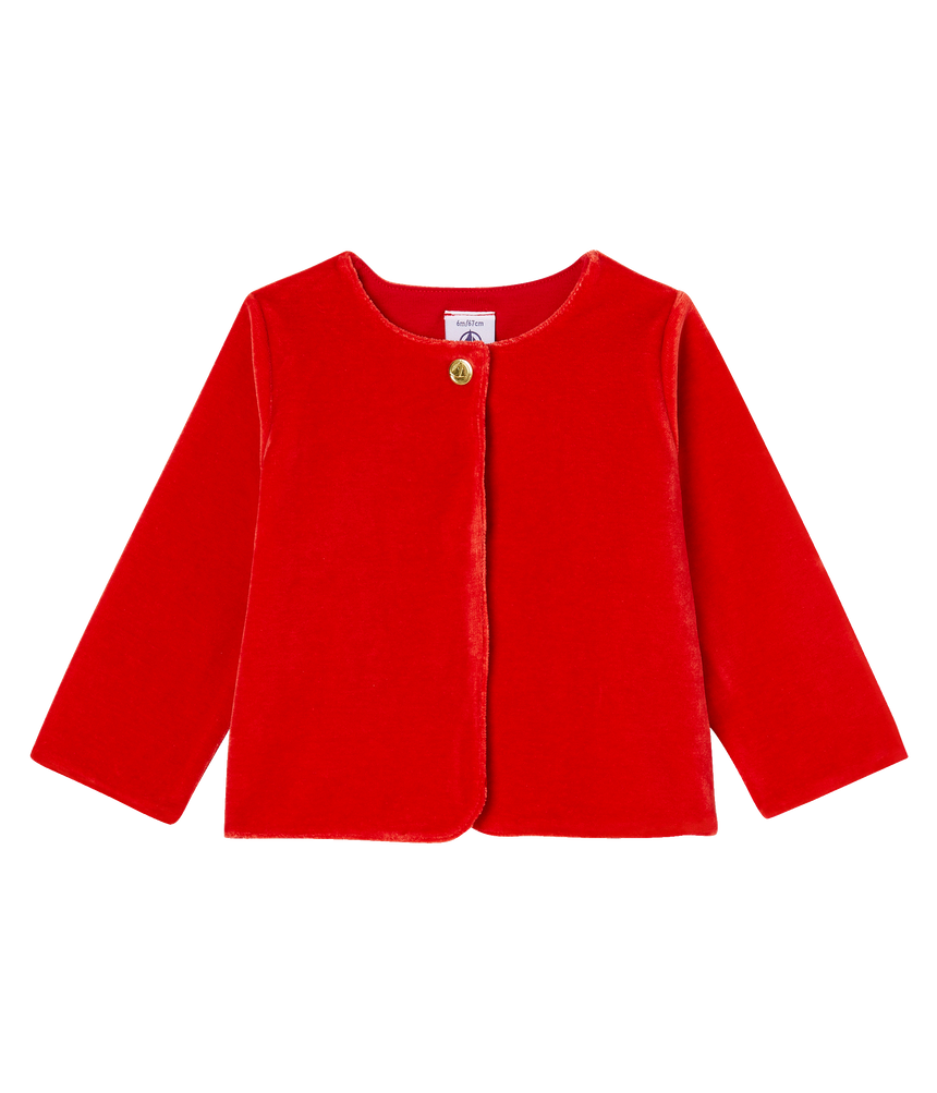 BABY GIRLS' RED VELOUR CARDIGAN