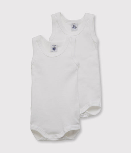 SET OF 2 BABY BOYS' SLEEVELESS WHITE BODYSUITS