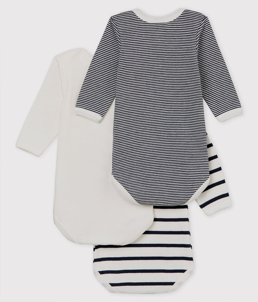 BABIES' STRIPY LONG-SLEEVED ORGANIC COTTON BODYSUITS - 3-PACK