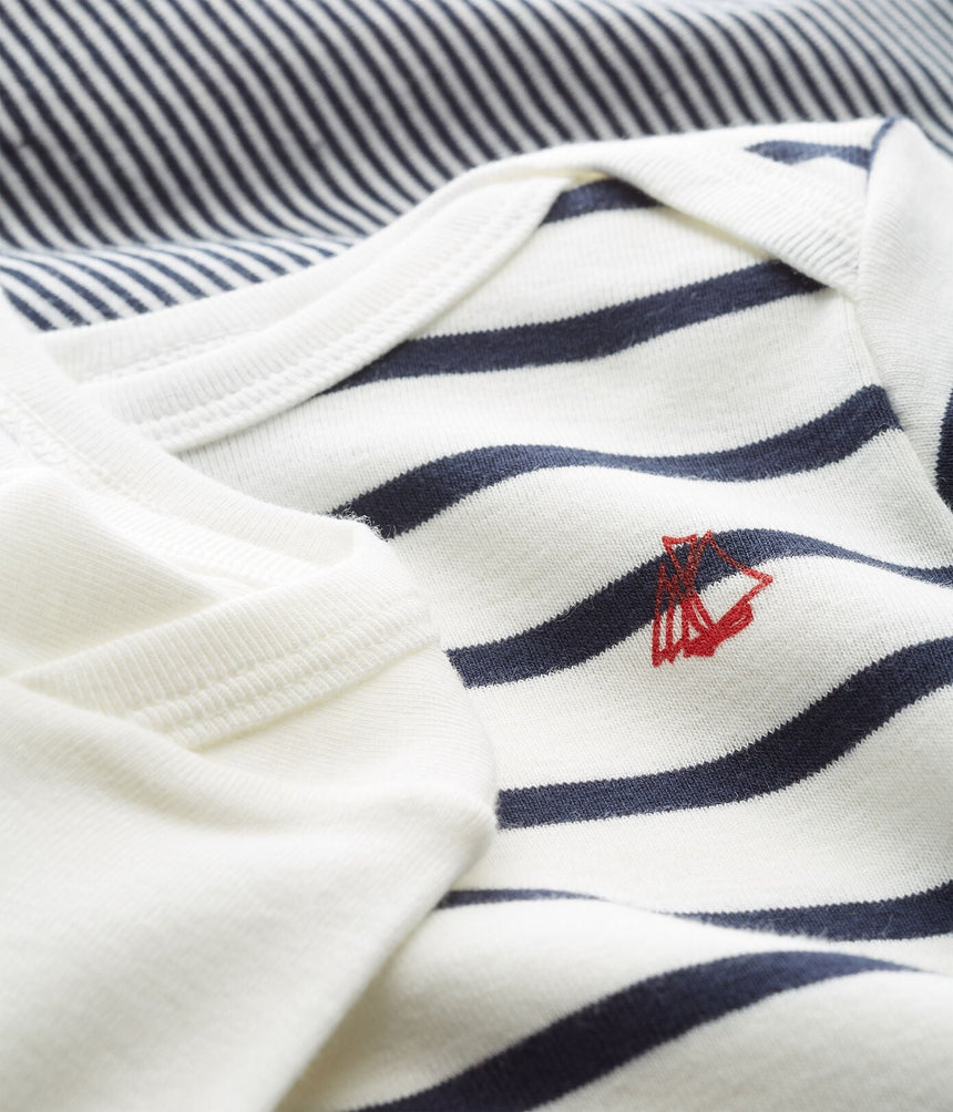BABIES' STRIPY LONG-SLEEVED ORGANIC COTTON BODYSUITS - 3-PACK