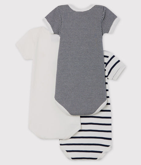 BABIES' STRIPY SHORT-SLEEVED ORGANIC COTTON BODYSUITS - 3-PACK
