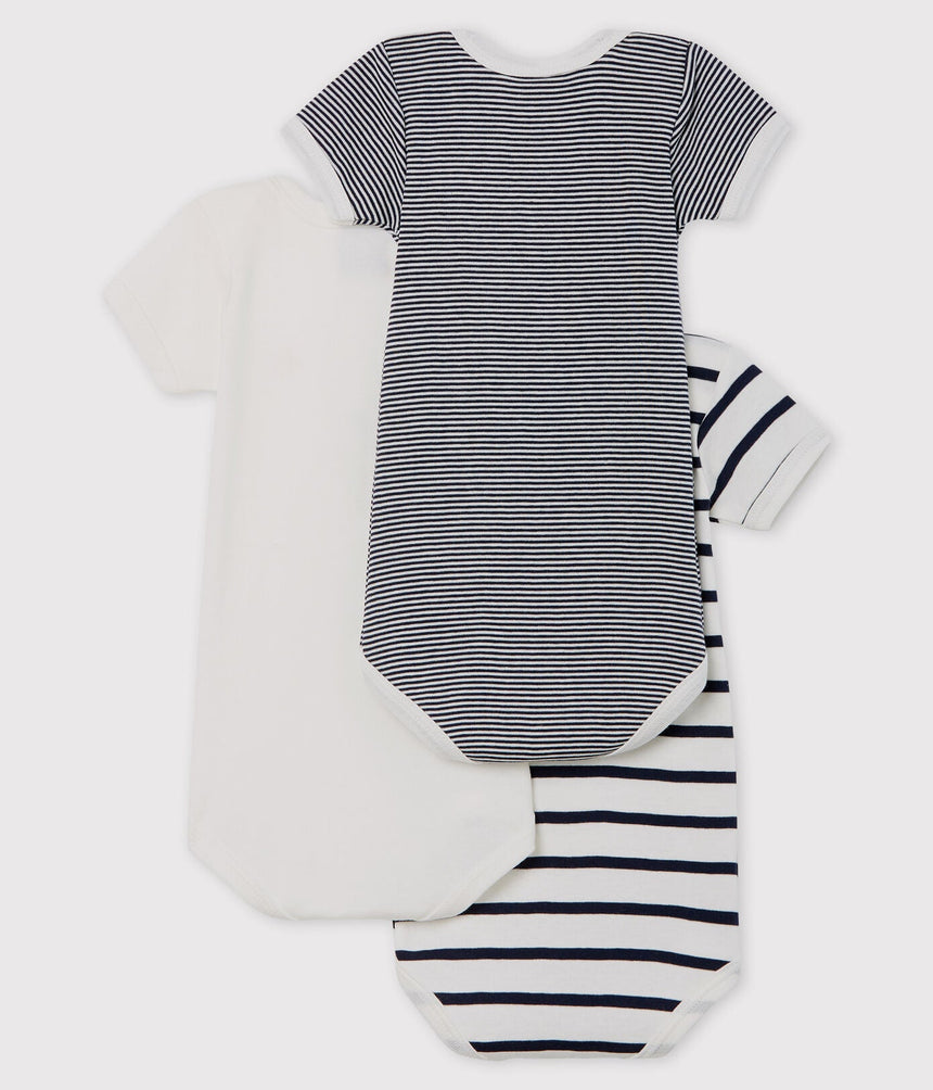 BABIES' STRIPY SHORT-SLEEVED ORGANIC COTTON BODYSUITS - 3-PACK
