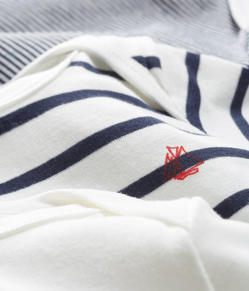 BABIES' STRIPY SHORT-SLEEVED ORGANIC COTTON BODYSUITS - 3-PACK