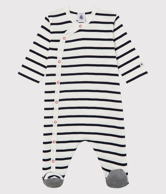 BABIES' STRIPED COTTON SLEEPSUIT