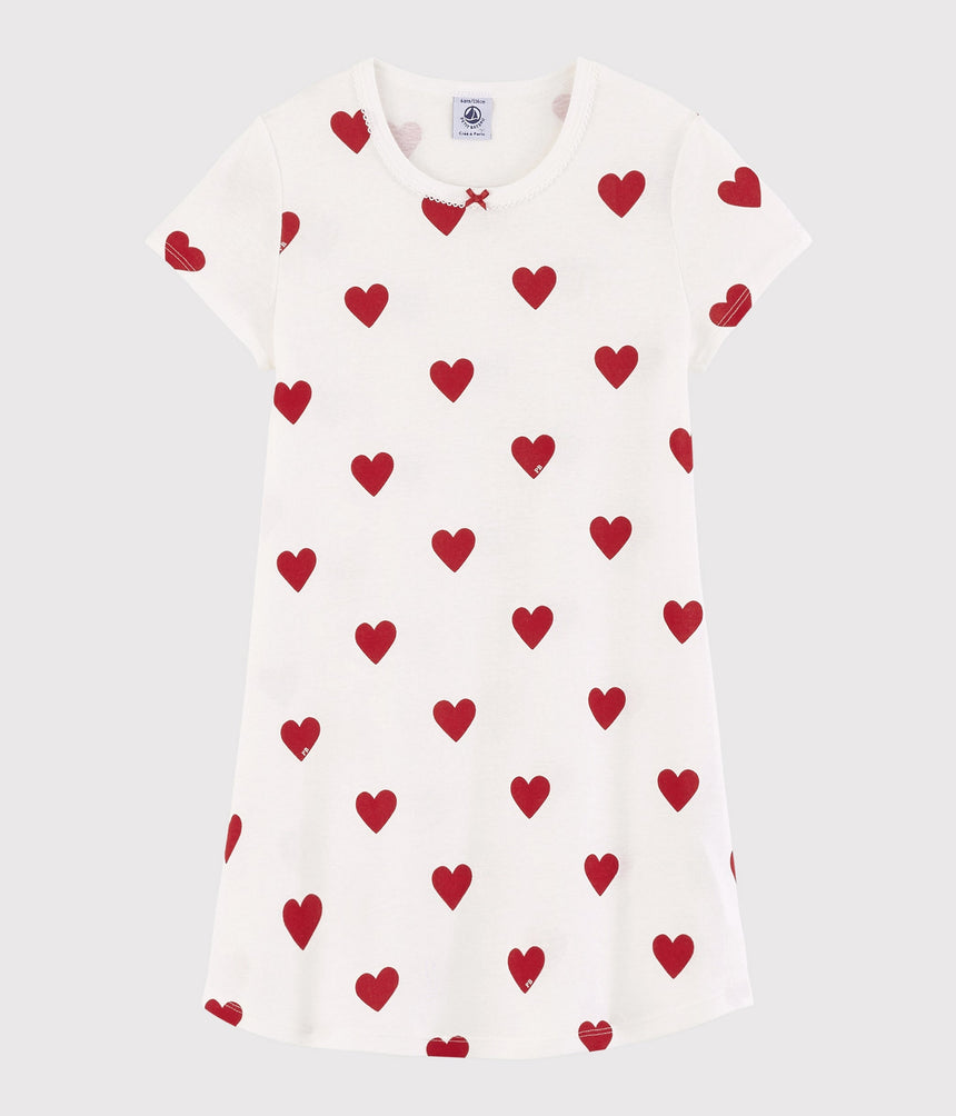 GIRLS' HEART PATTERN ORGANIC COTTON NIGHTDRESS