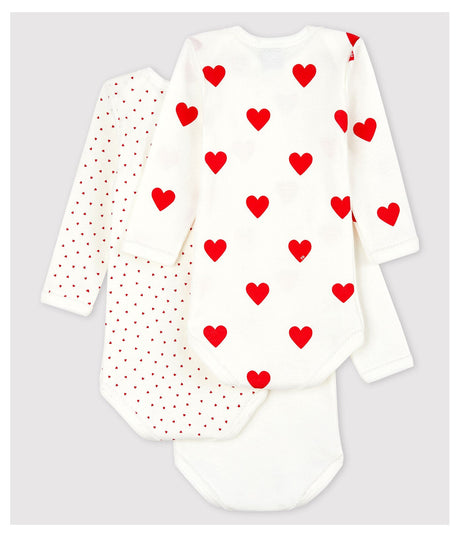 BABY GIRLS' LONG-SLEEVED HEART PATTERN ORGANIC COTTON BODYSUIT - 3-PACK