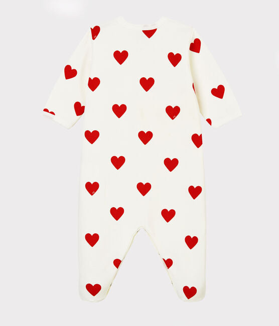 BABIES' RED HEART PATTERN ORGANIC COTTON FLEECE SLEEPSUIT