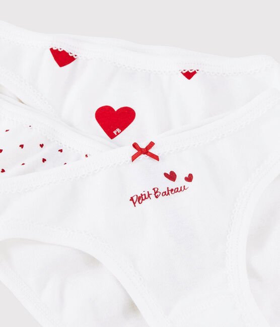 GIRLS' RED HEART PATTERN ORGANIC COTTON BRIEFS - 3-PACK