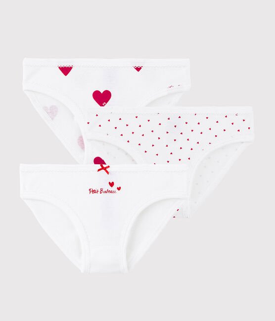 GIRLS' RED HEART PATTERN ORGANIC COTTON BRIEFS - 3-PACK