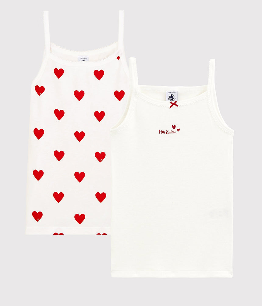 GIRLS' RED HEART PATTERN ORGANIC COTTON STRAPPY TOPS - 2-PACK