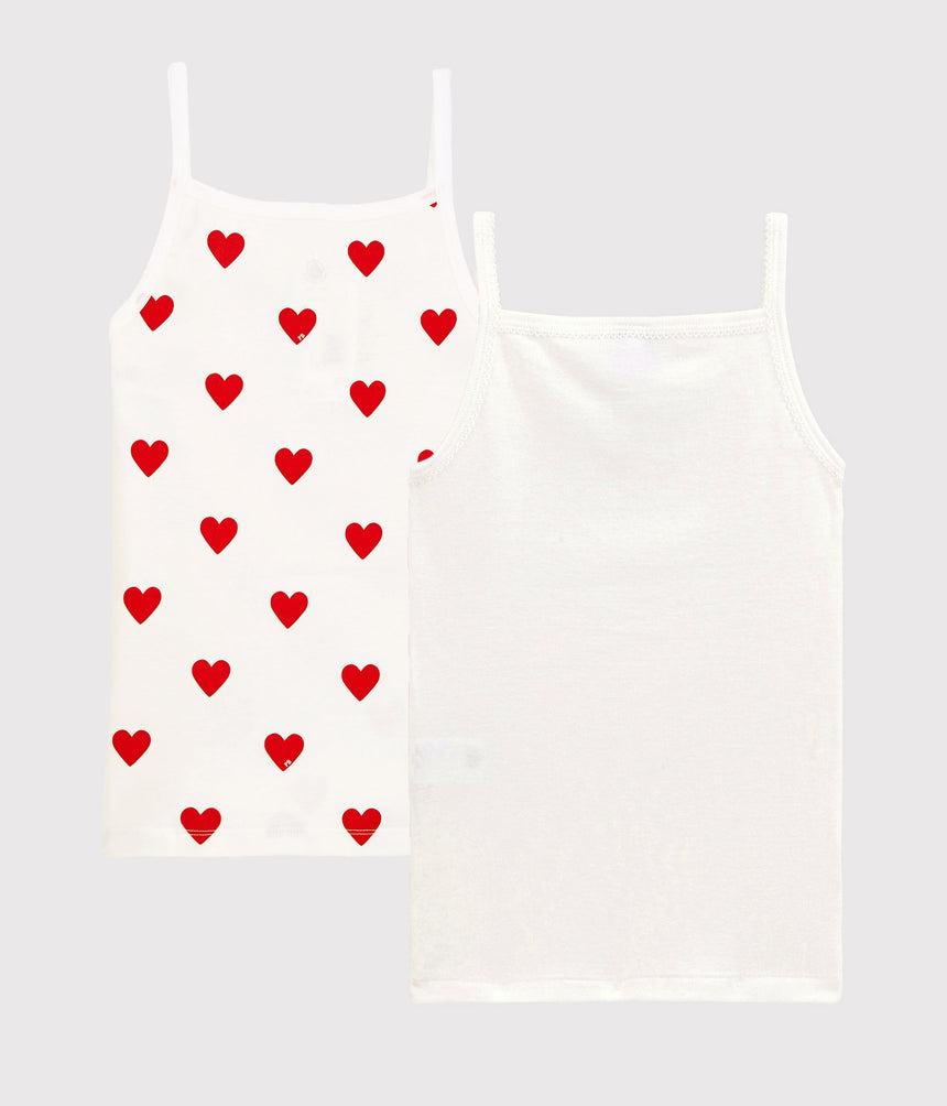 GIRLS' RED HEART PATTERN ORGANIC COTTON STRAPPY TOPS - 2-PACK