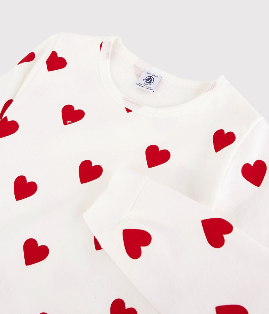 GIRLS' RED HEART PATTERN FLEECE PYJAMAS