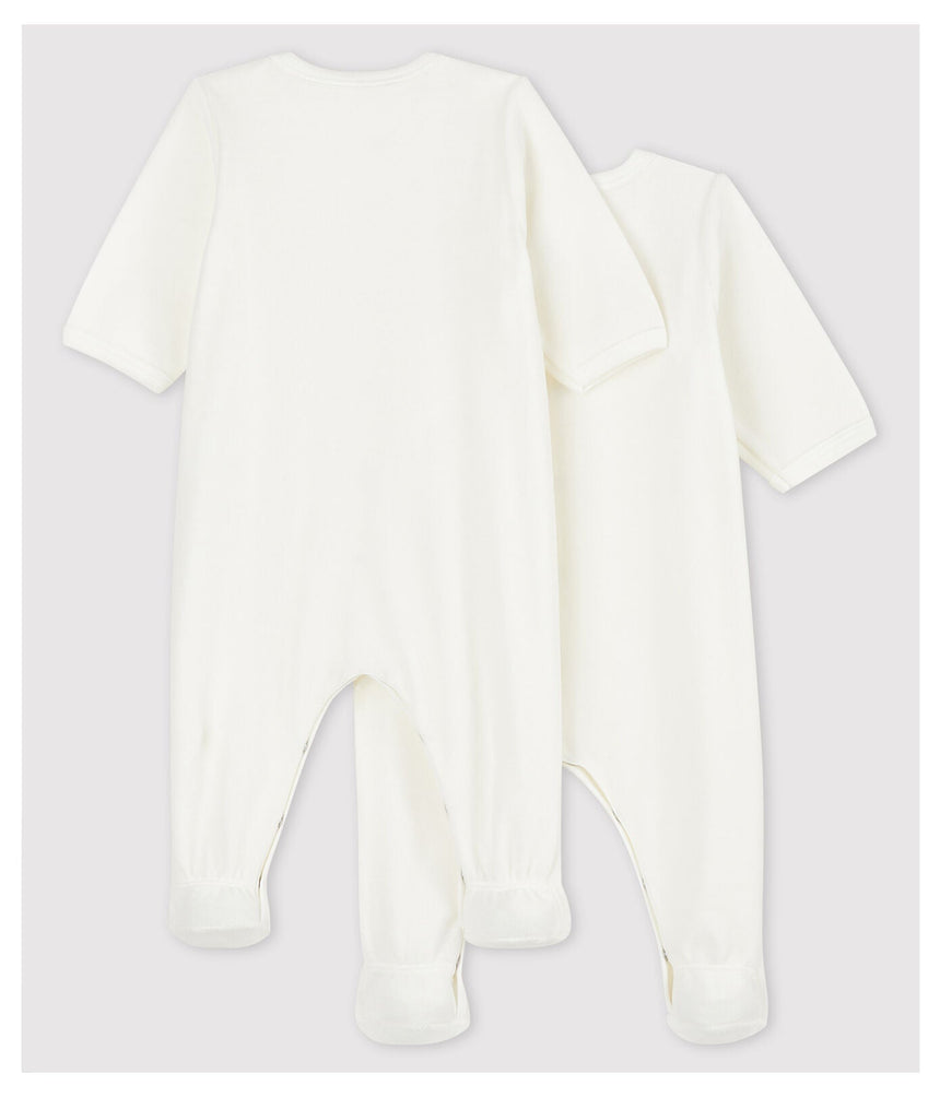 BABIES' WHITE ORGANIC COTTON VELOUR SLEEPSUIT - 2-PACK