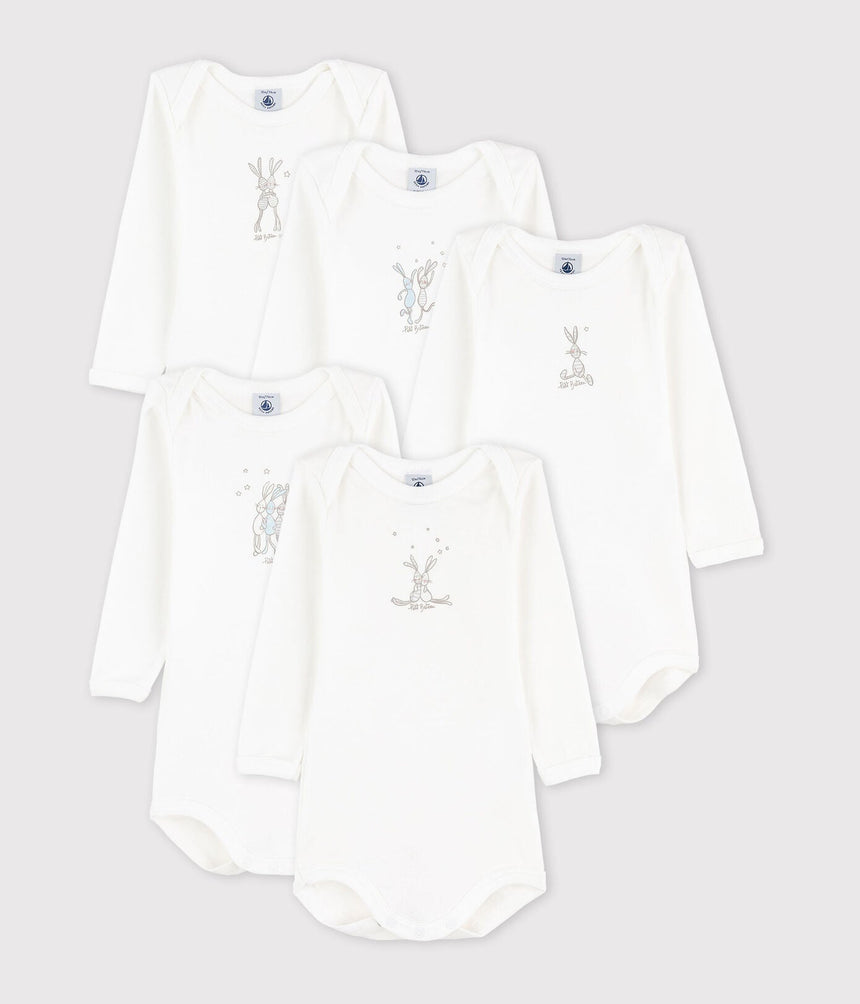 BABIES' RABBIT PATTERN LONG-SLEEVED BODYSUIT - 5-PACK