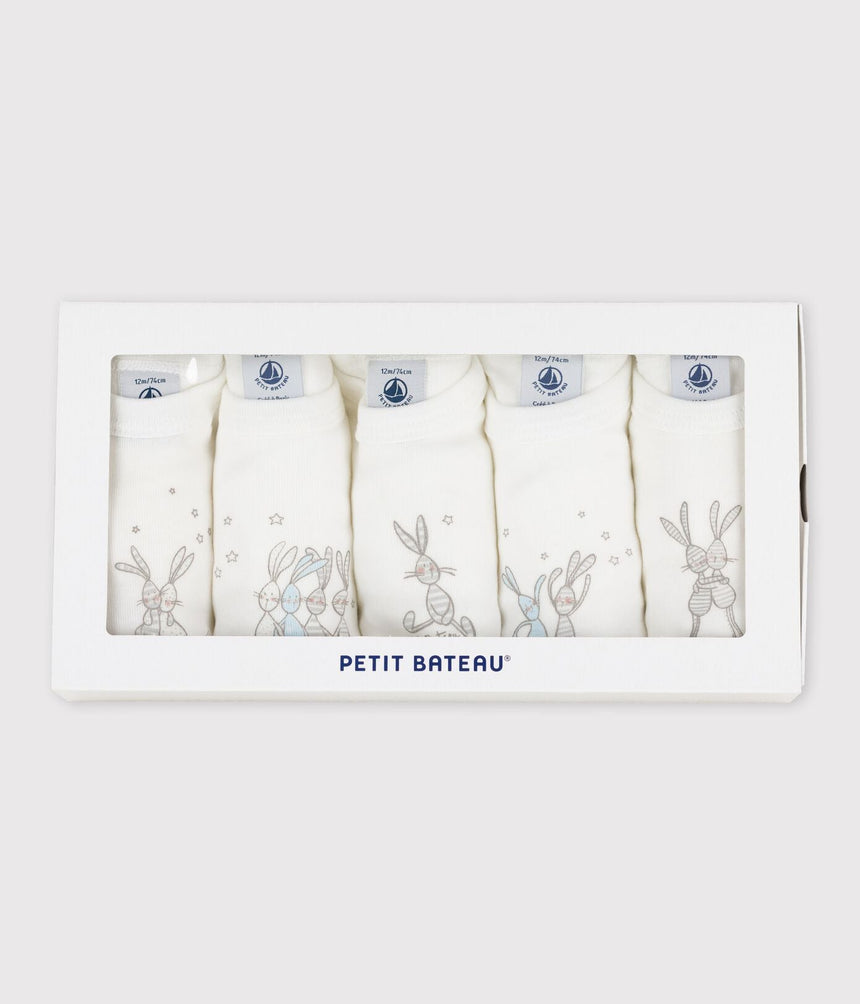 BABIES' RABBIT PATTERN LONG-SLEEVED BODYSUIT - 5-PACK