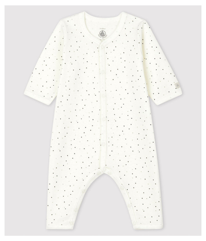 BABIES' WHITE STARRY FOOTLESS ORGANIC COTTON SLEEPSUIT
