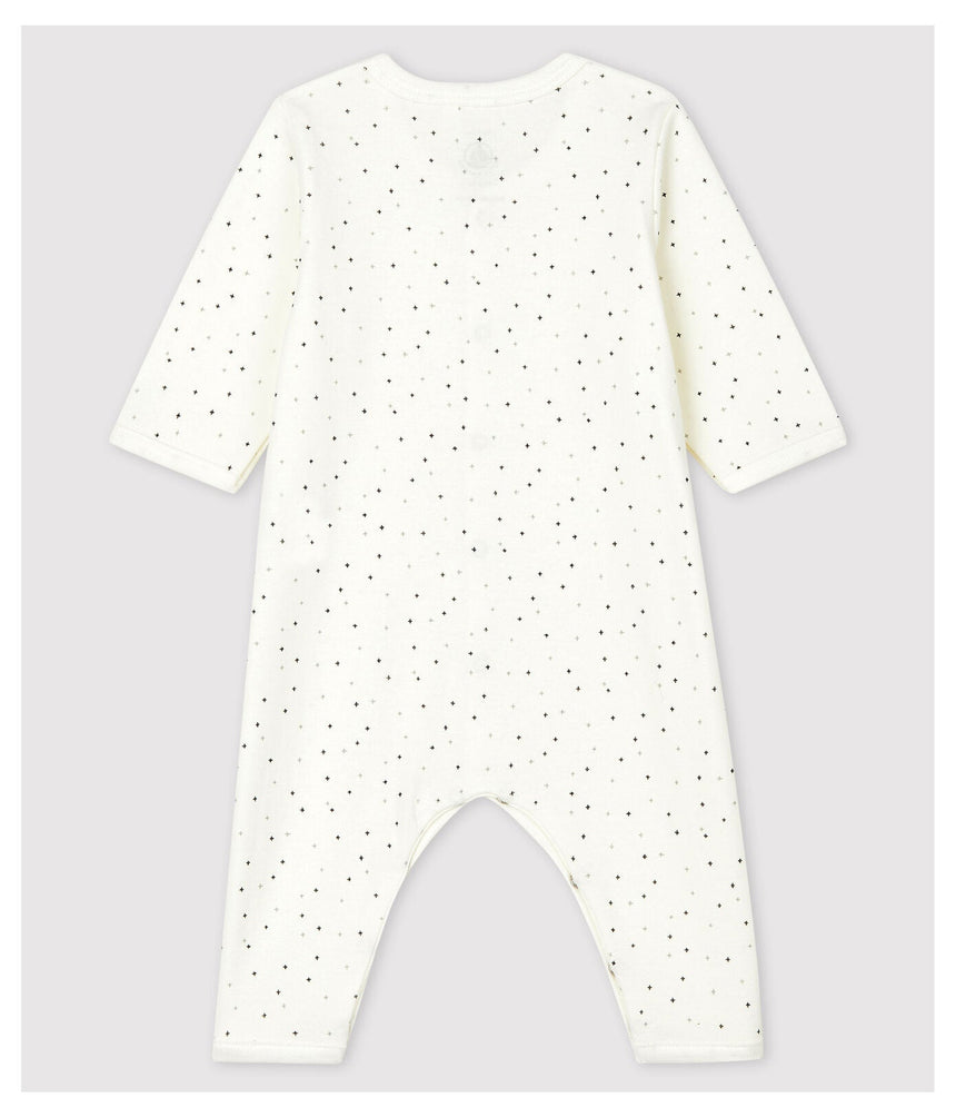 BABIES' WHITE STARRY FOOTLESS ORGANIC COTTON SLEEPSUIT