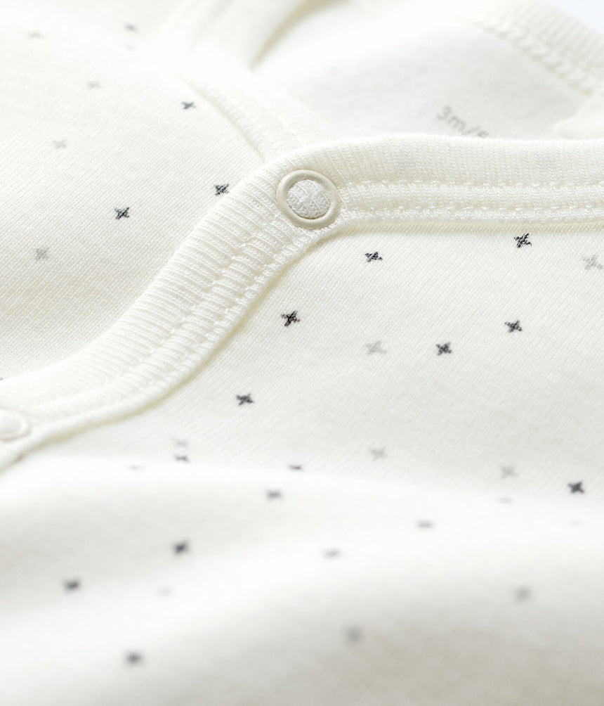 BABIES' WHITE STARRY FOOTLESS ORGANIC COTTON SLEEPSUIT