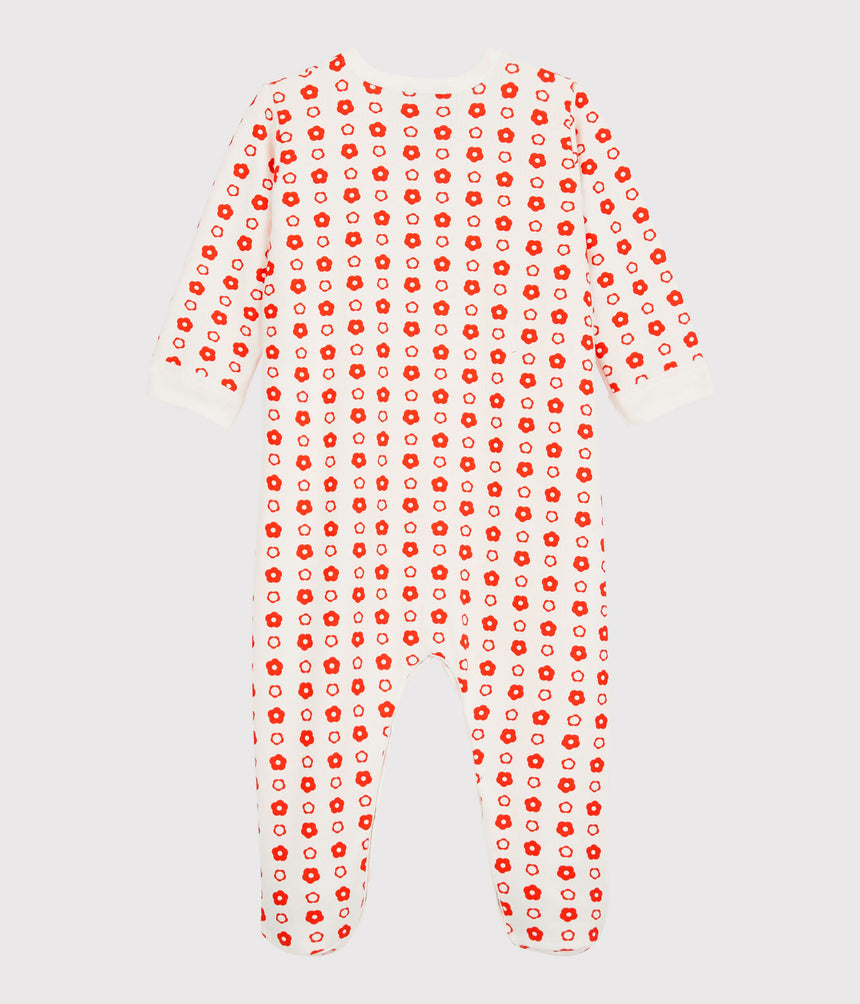 BABIES' RETRO FLORAL ORGANIC COTTON FLEECE SLEEPSUIT