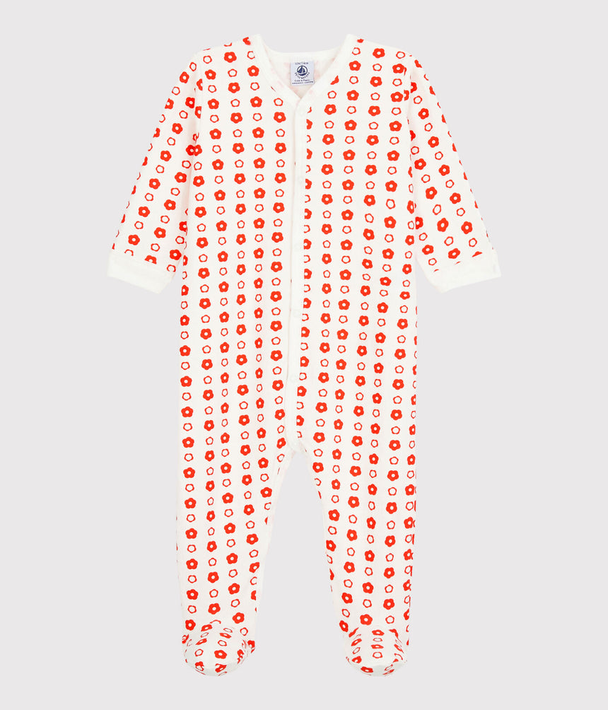 BABIES' RETRO FLORAL ORGANIC COTTON FLEECE SLEEPSUIT