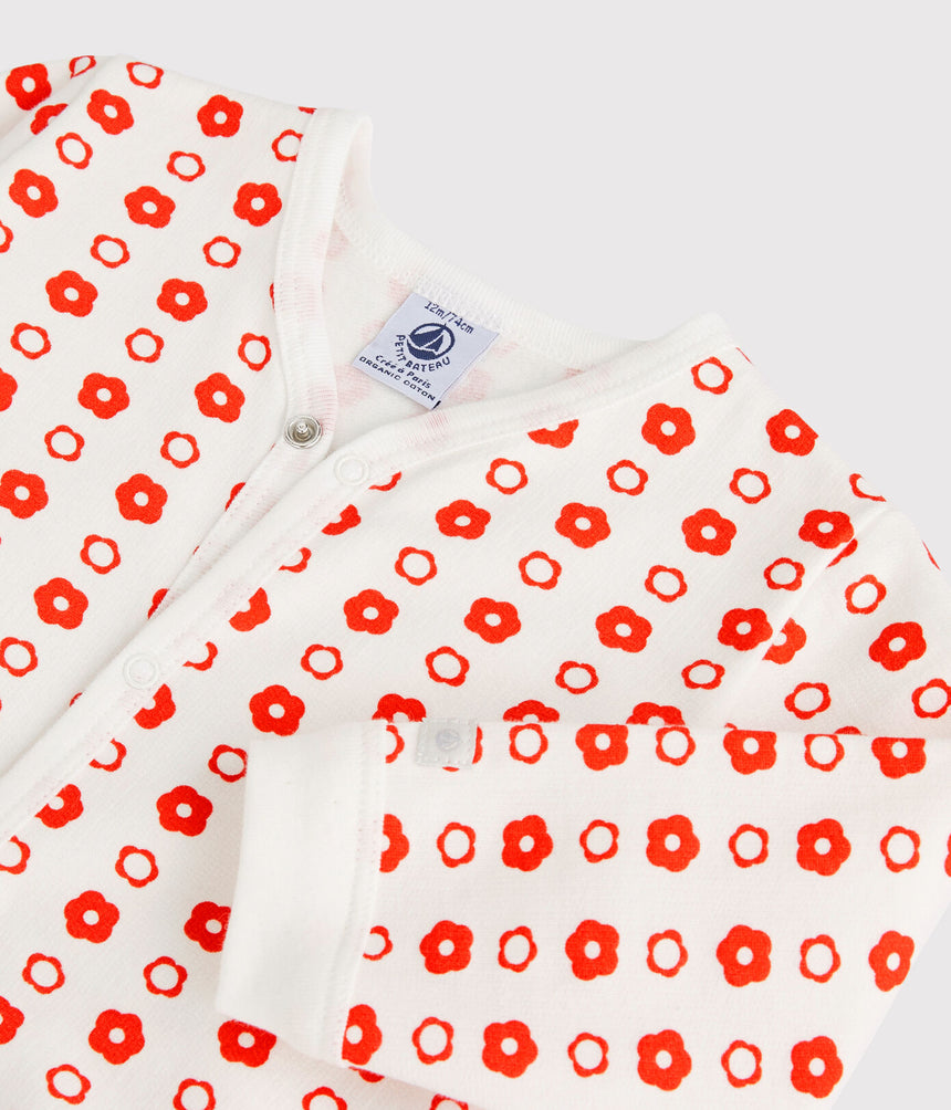 BABIES' RETRO FLORAL ORGANIC COTTON FLEECE SLEEPSUIT