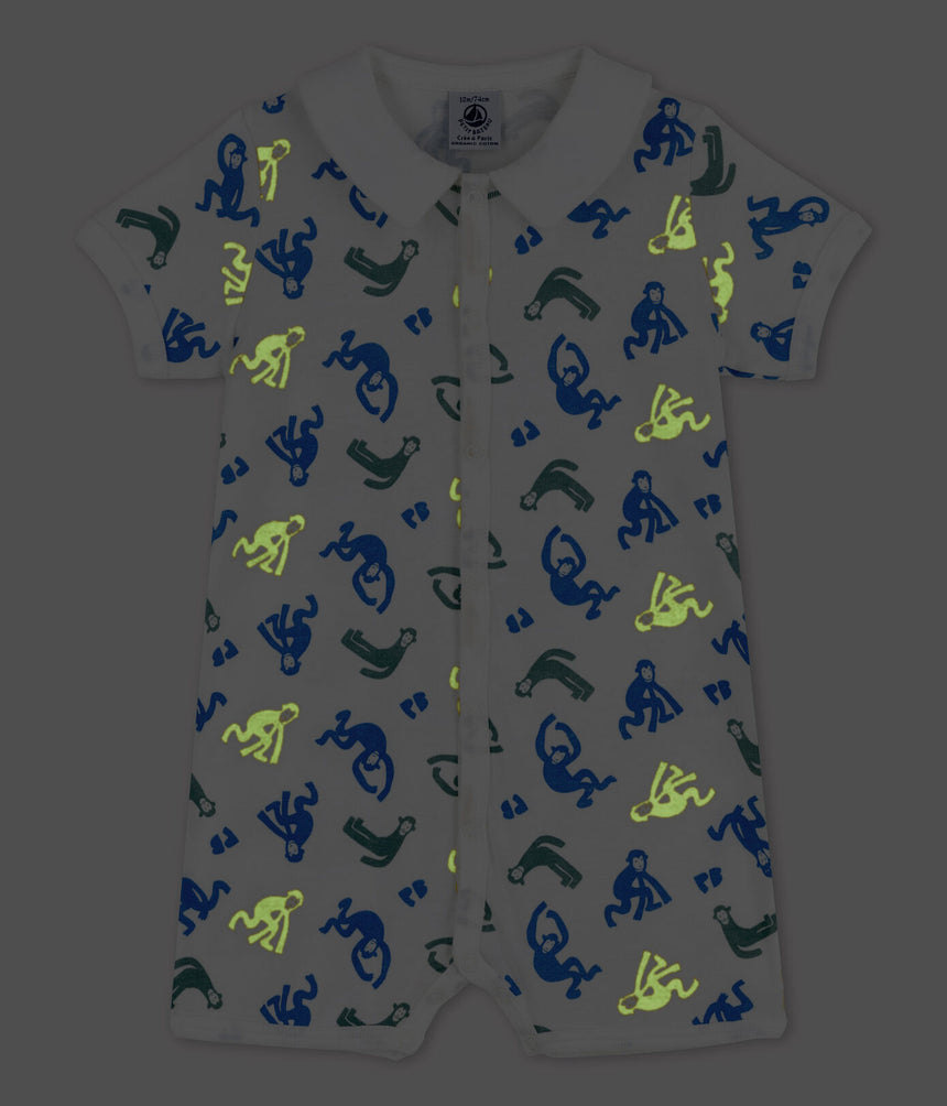 BABIES GLOW IN THE DARK MONKEY THEMED COTTON PLAYSUIT
