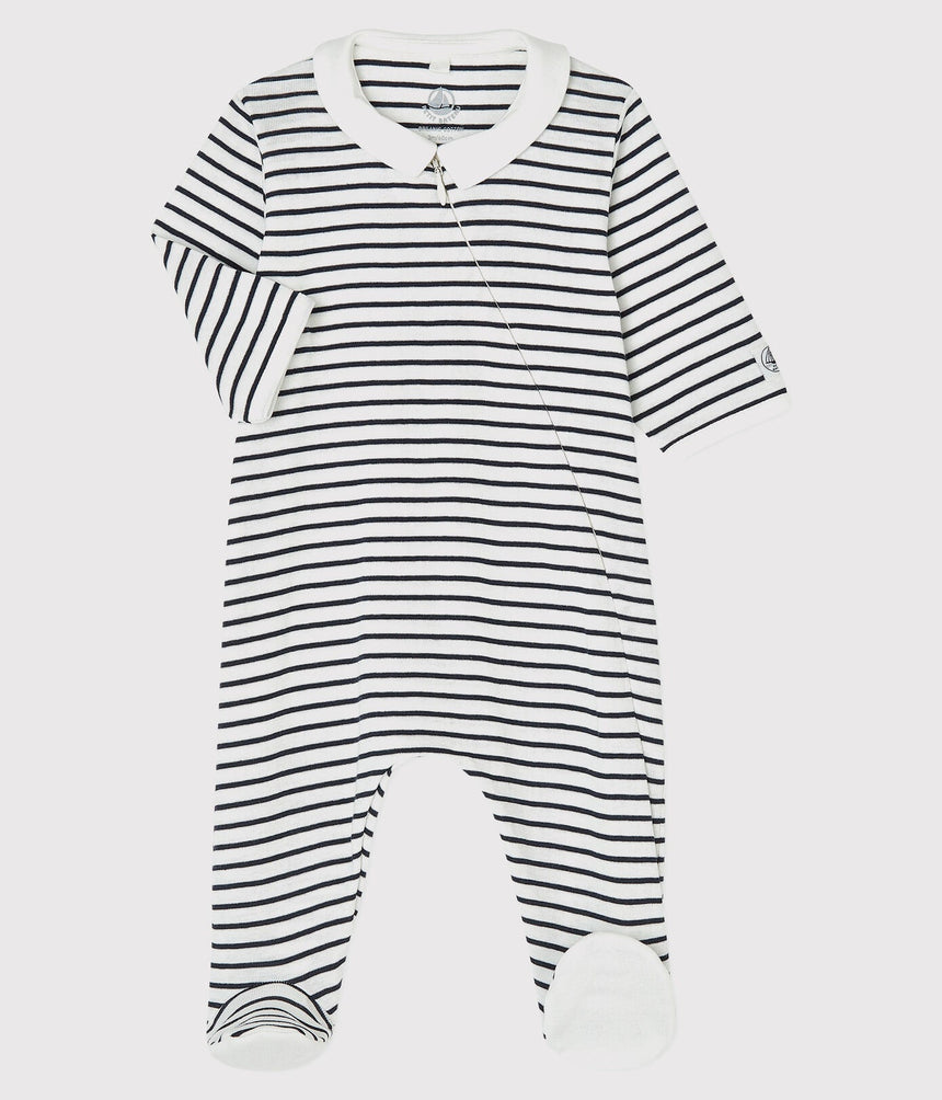 BABIES' SALIOR STRIPED ORGANIC COTTON SLEEPSUIT