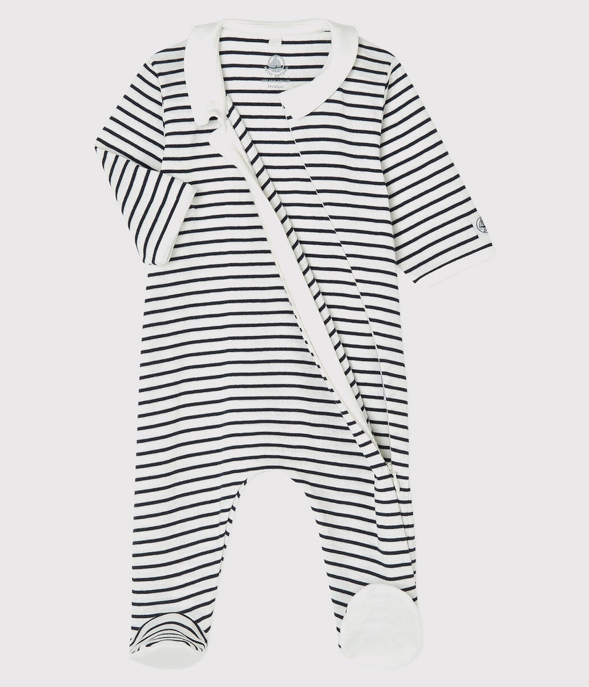 BABIES' SALIOR STRIPED ORGANIC COTTON SLEEPSUIT