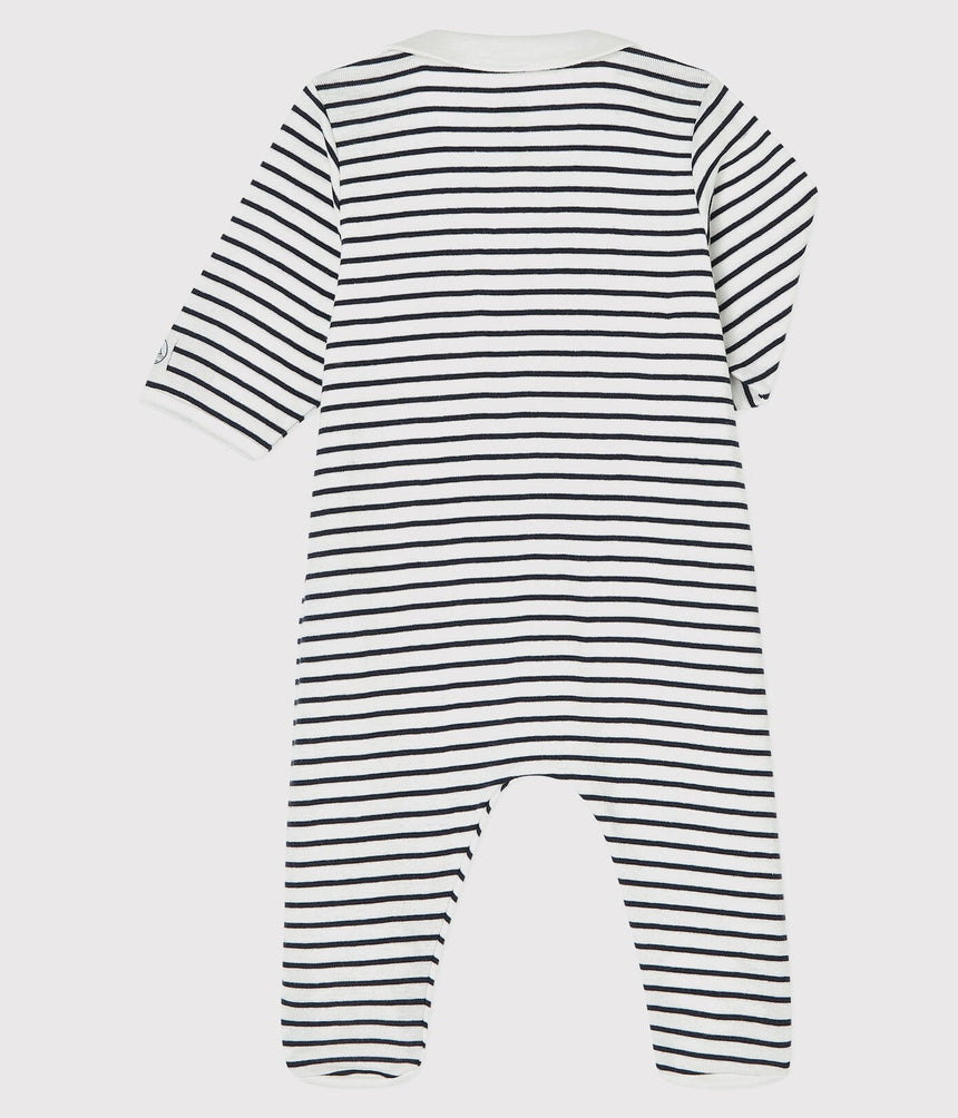 BABIES' SALIOR STRIPED ORGANIC COTTON SLEEPSUIT