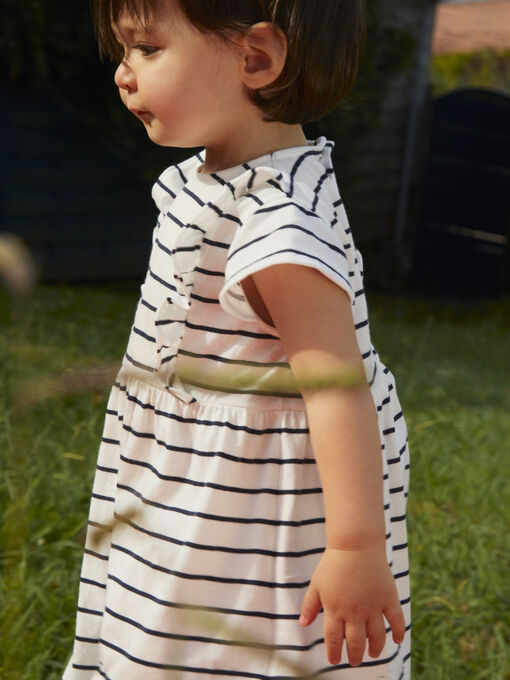 BABIES' SHORT-SLEEVED STRIPED JERSEY DRESS