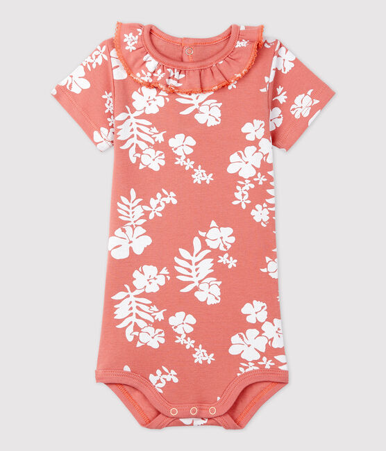 BABIES COTTON HAWAII PRINT BODYSUIT WITH RUFFLE COLLAR