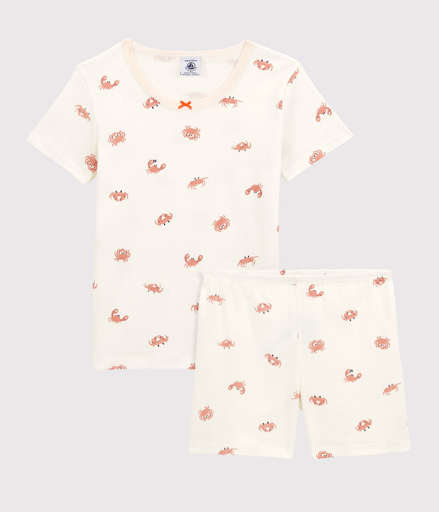 GIRLS' CRAB PRINT COTTON SHORT PYJAMAS