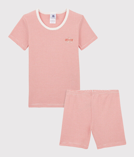 GIRLS' PINK PINSTRIPED ORGANIC COTTON SHORT PYJAMAS