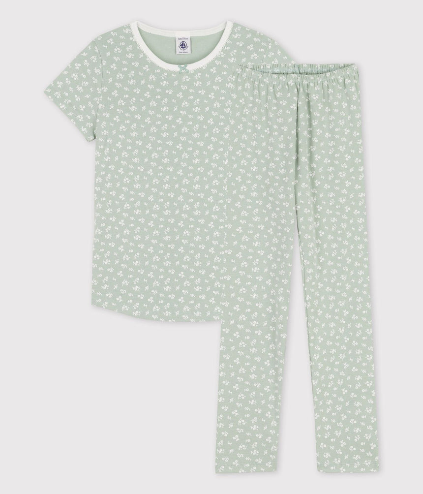 GIRLS' SHORT-SLEEVED FLORAL COTTON PYJAMAS