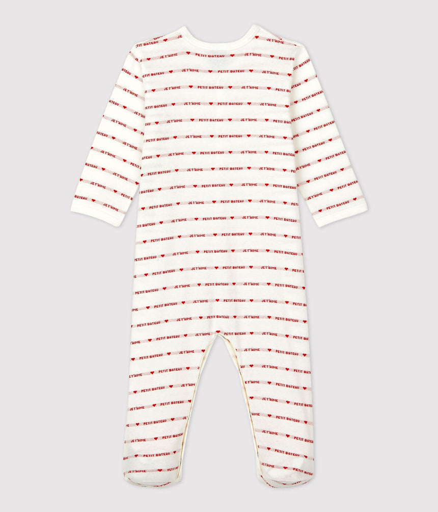 BABIES' FOOTLESS COTTON SLEEPSUIT WITH PETIT BATEAU JE T'AIME