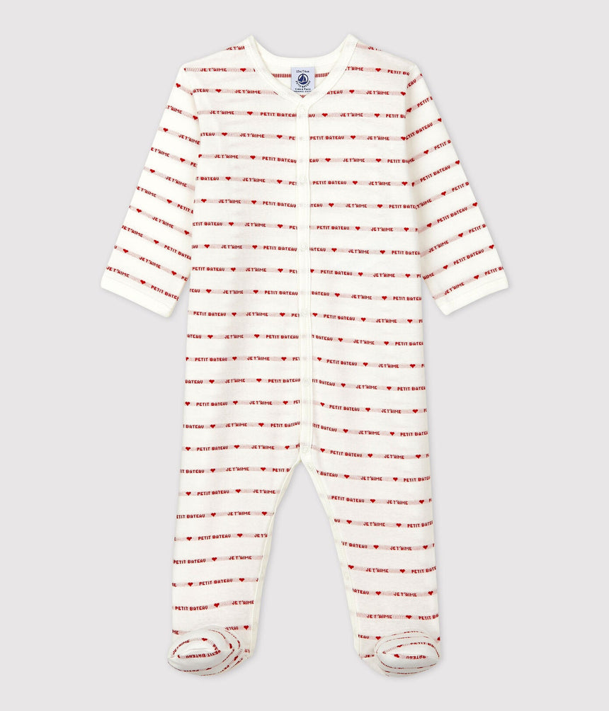 BABIES' FOOTLESS COTTON SLEEPSUIT WITH PETIT BATEAU JE T'AIME