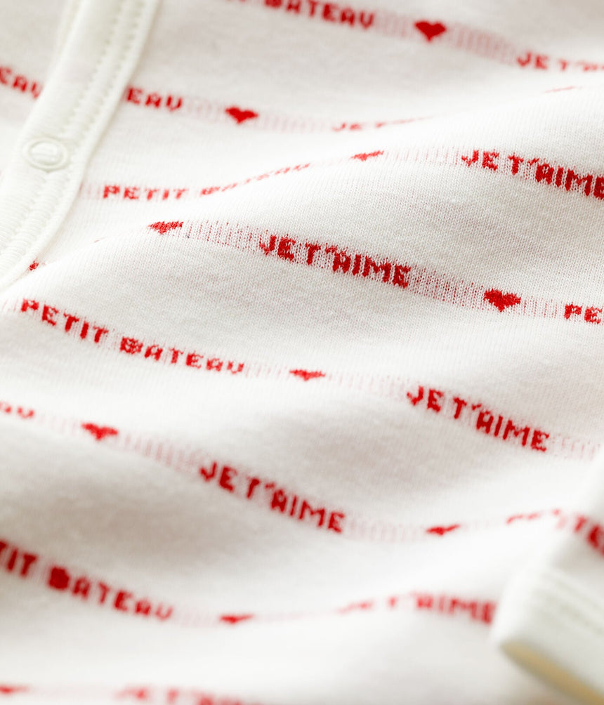 BABIES' FOOTLESS COTTON SLEEPSUIT WITH PETIT BATEAU JE T'AIME
