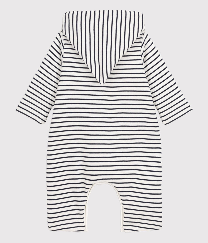 BABIES' HOODED SAILOR STRIPED COTTON JUMPSUIT
