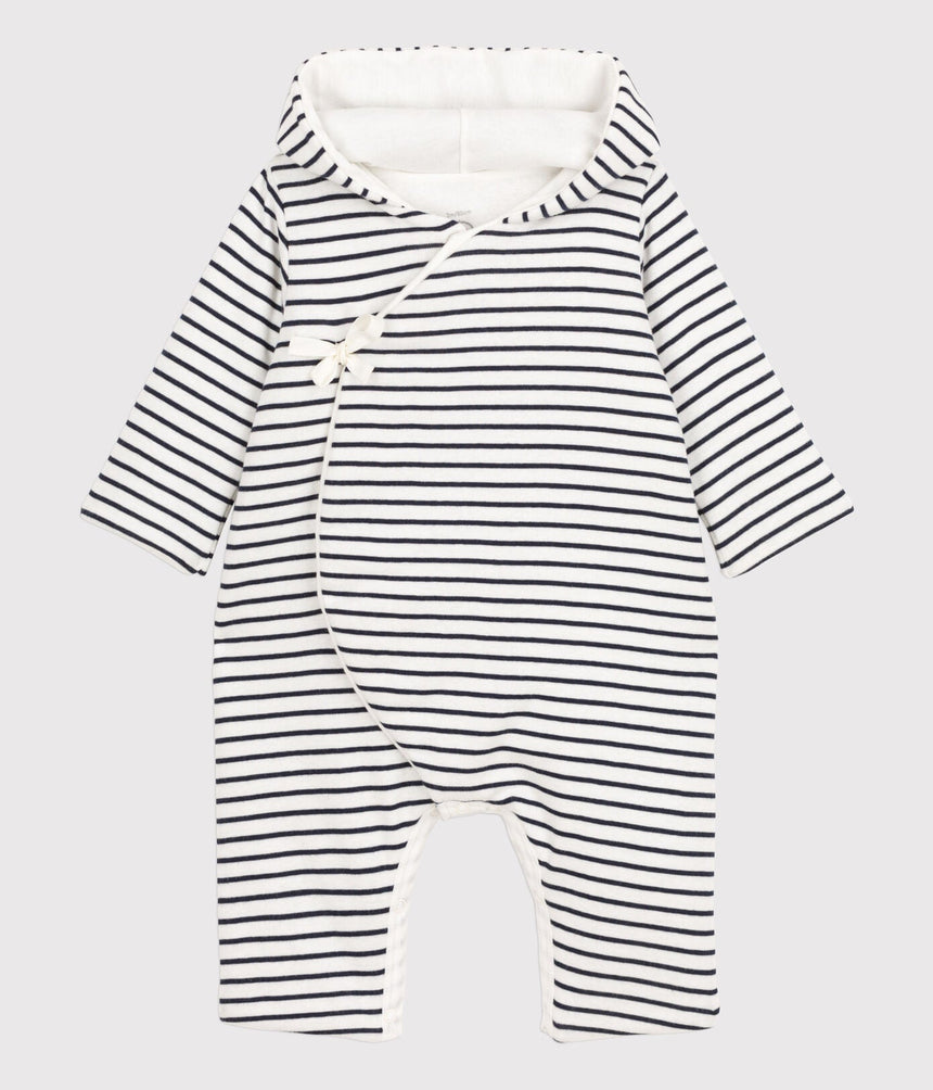 BABIES' HOODED SAILOR STRIPED COTTON JUMPSUIT