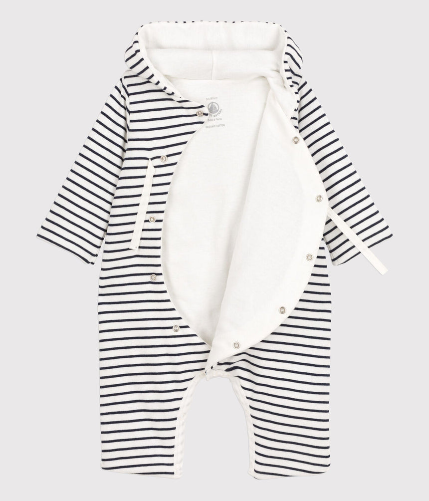 BABIES' HOODED SAILOR STRIPED COTTON JUMPSUIT