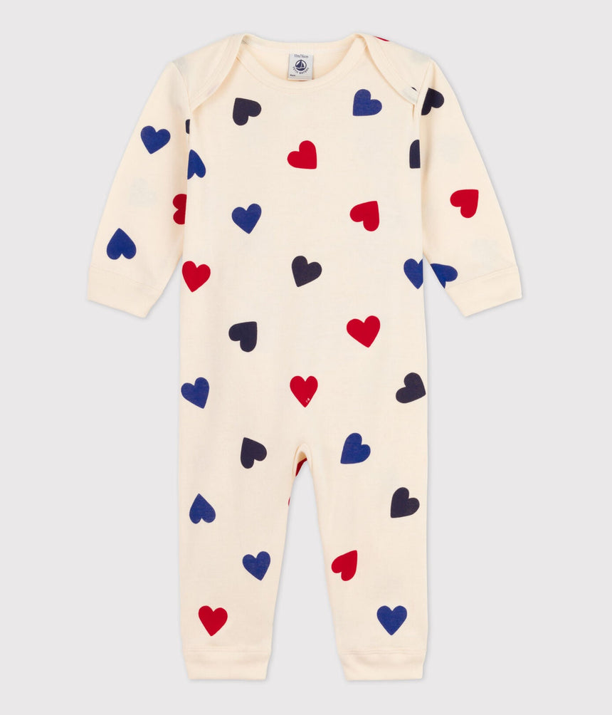BABIES' HEART PATTERNED FOOTLESS COTTON SLEEPSUIT