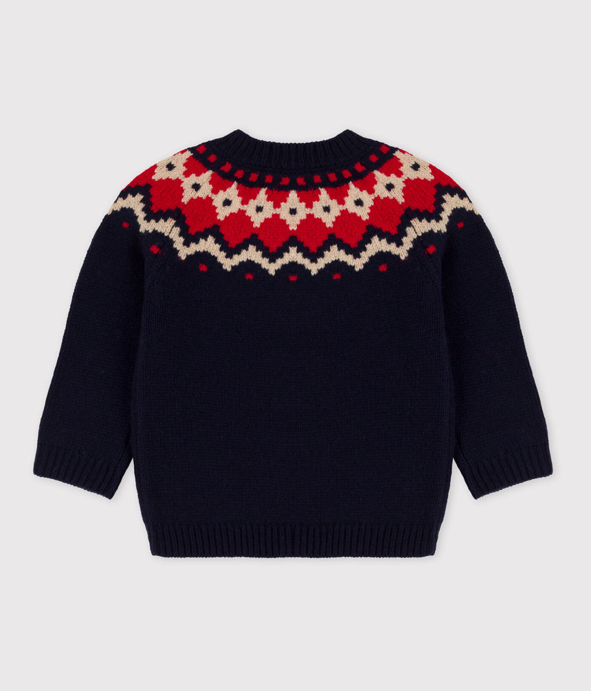 BABIES' WOOL/COTTON KNITTED PULLOVER