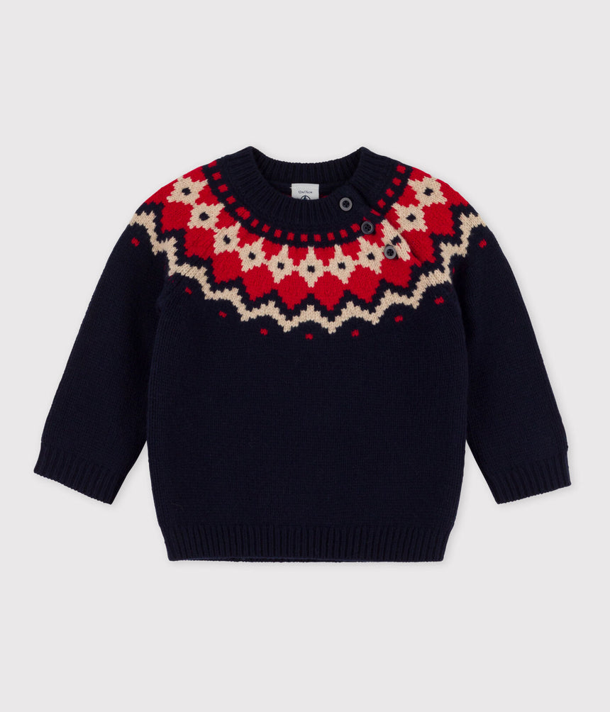 BABIES' WOOL/COTTON KNITTED PULLOVER