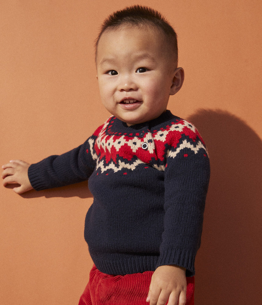 BABIES' WOOL/COTTON KNITTED PULLOVER