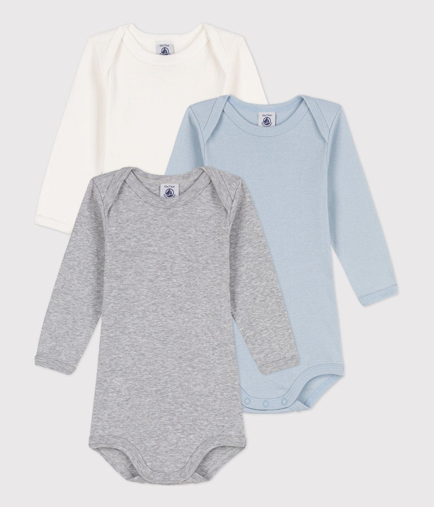 BABIES' LONG-SLEEVED COTTON BODYSUITS 3-PACK