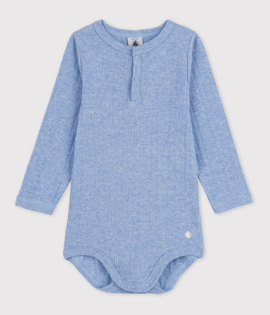 BABIES' LONG-SLEEVED COTTON HENLEY BODYSUIT