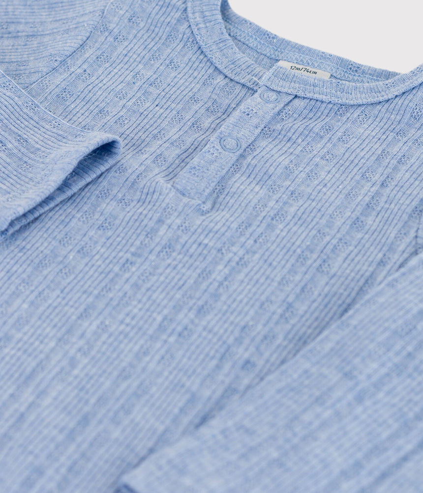 BABIES' LONG-SLEEVED COTTON HENLEY BODYSUIT