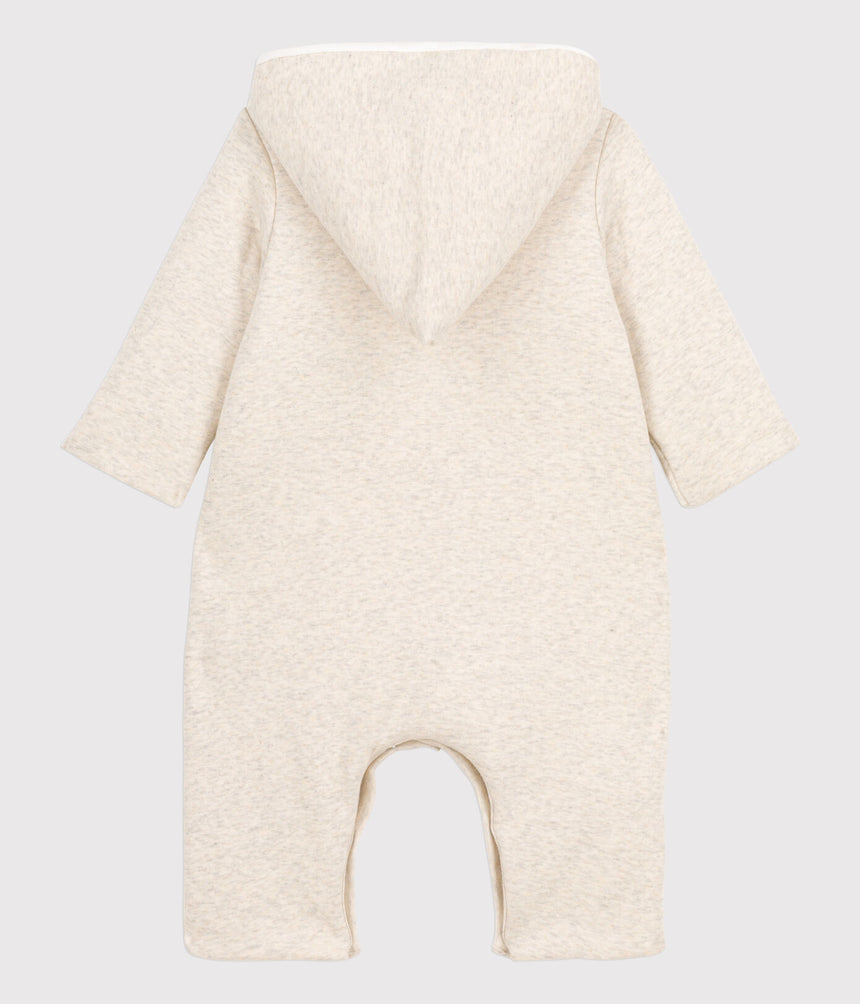 BABIES' MARLED GREY ORGANIC COTTON HOODED JUMPSUIT