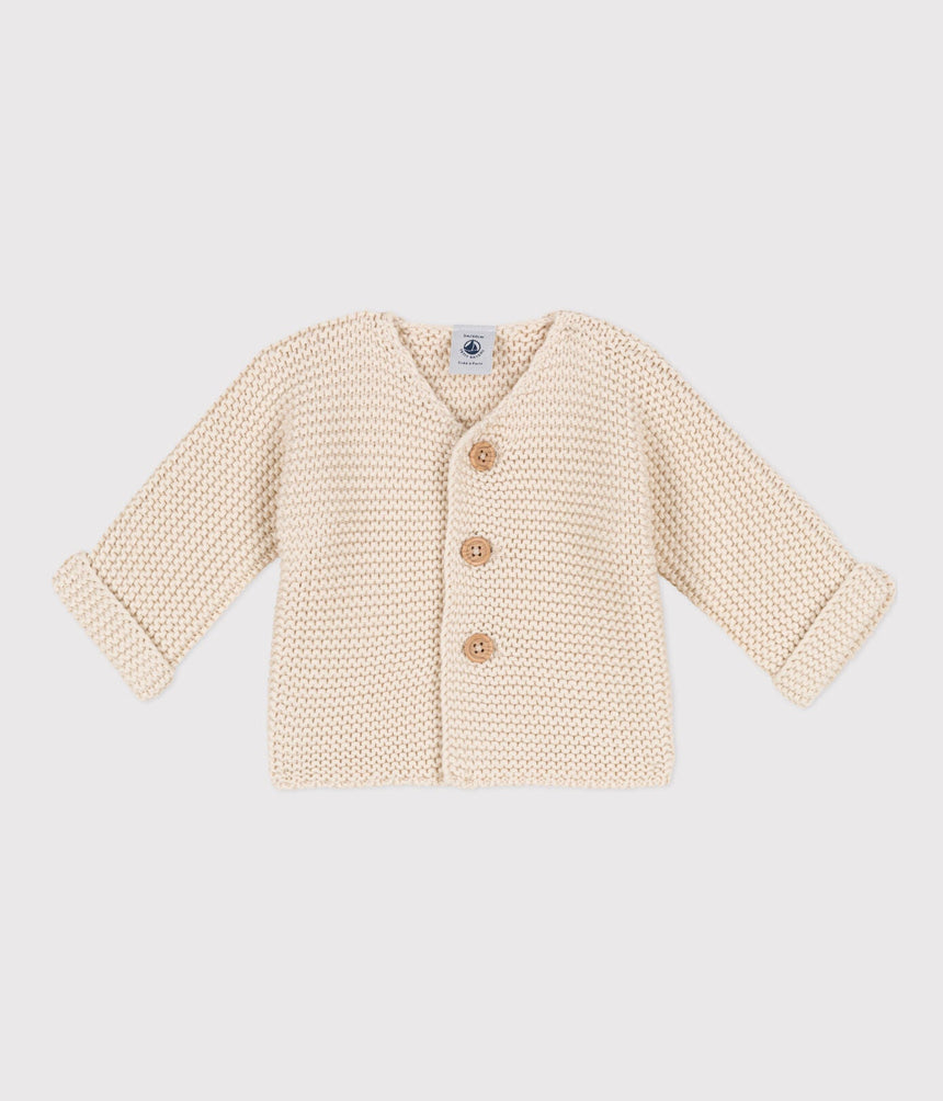 BABIES' MOSS STITCH COTTON CARDIGAN
