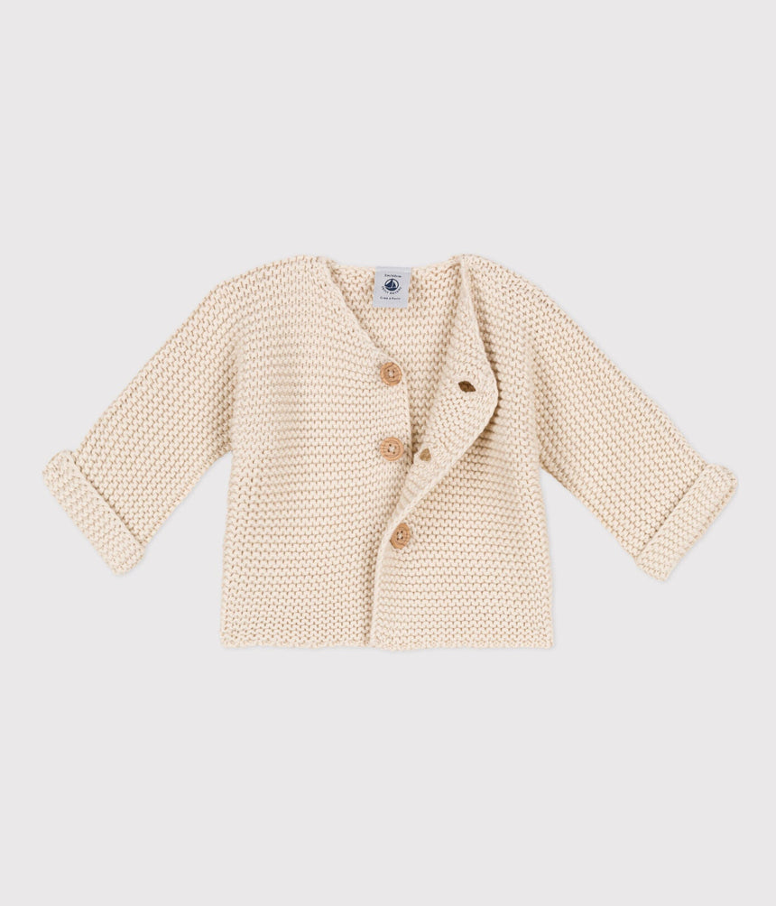 BABIES' MOSS STITCH COTTON CARDIGAN